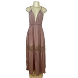 Papaya Mauve Spaghetti Strap Maxi Dress Deep V-Neckline Women's Size S