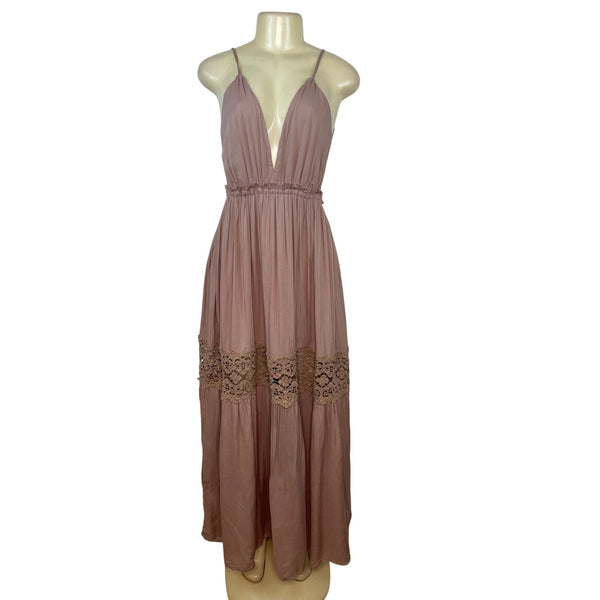 Papaya Mauve Spaghetti Strap Maxi Dress Deep V-Neckline Women's Size S