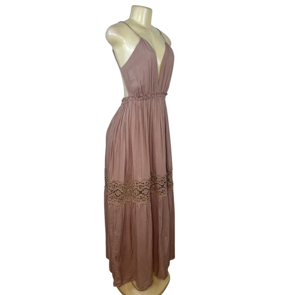 Papaya Mauve Spaghetti Strap Maxi Dress Deep V-Neckline Women's Size S
