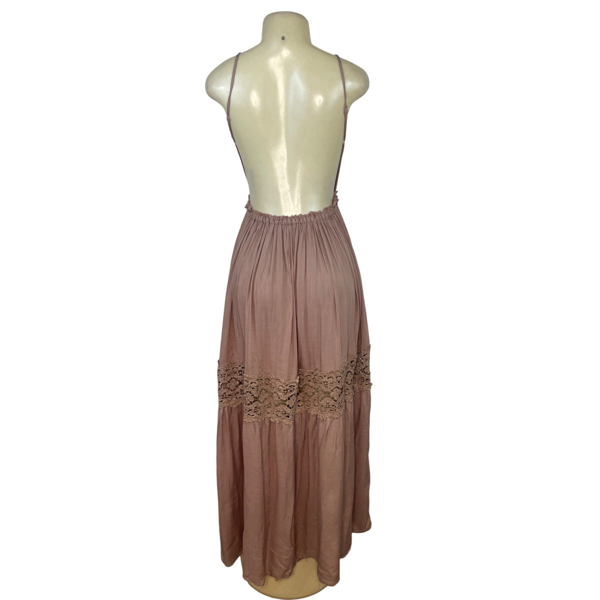 Papaya Mauve Spaghetti Strap Maxi Dress Deep V-Neckline Women's Size S