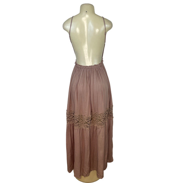 Papaya Mauve Spaghetti Strap Maxi Dress Deep V-Neckline Women's Size S