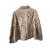 Studio Works Petite Womens Beige 100% Cotton Embroidered Jacket PL Button-Up