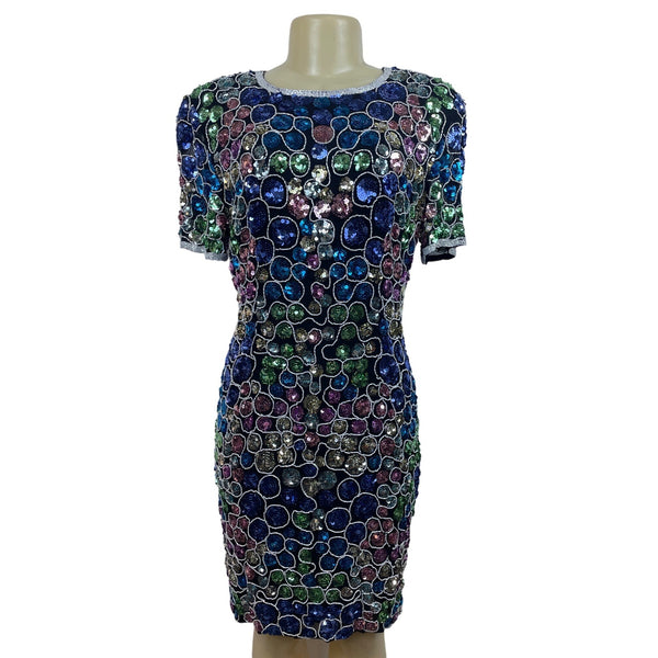 Nite Women’s Black Sequin Round Collar Above Knee Dress Sz 12 (EUR 42) New