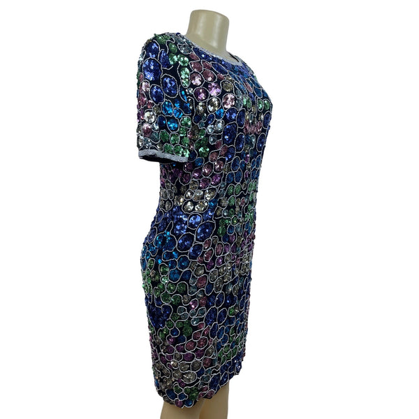 Nite Women’s Black Sequin Round Collar Above Knee Dress Sz 12 (EUR 42) New