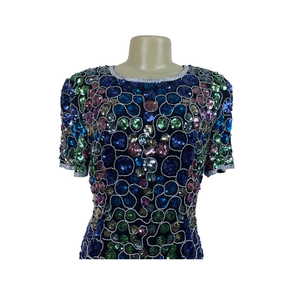 Nite Women’s Black Sequin Round Collar Above Knee Dress Sz 12 (EUR 42) New