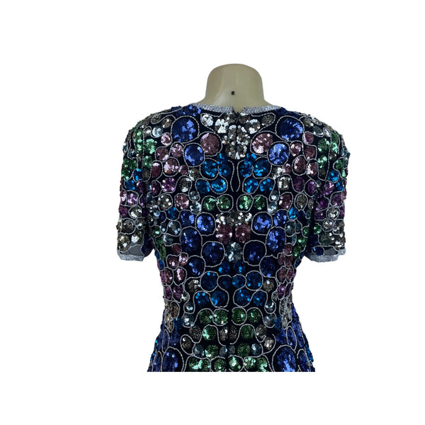 Nite Women’s Black Sequin Round Collar Above Knee Dress Sz 12 (EUR 42) New