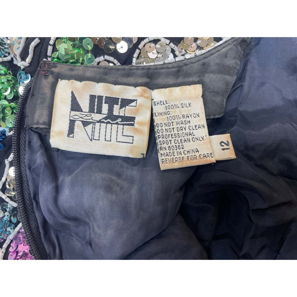 Nite Women’s Black Sequin Round Collar Above Knee Dress Sz 12 (EUR 42) New