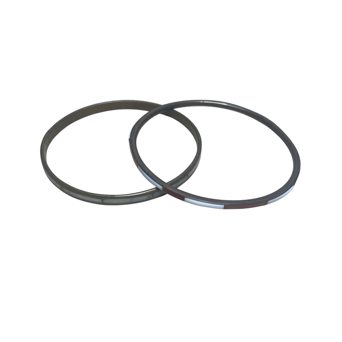 Steel Tone Hinged Bangles For Women Multicolor Modern Jewelry Set Of 2