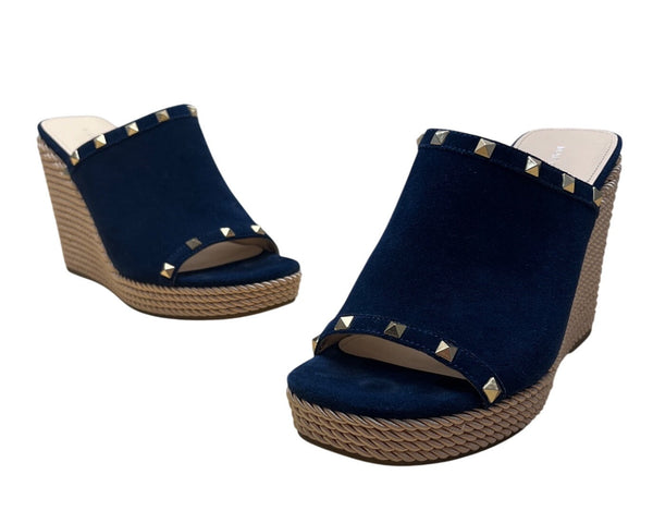 Marc Fisher Women’s Dark Blue Studded Rope Detail Wedge Sandals Size 11M