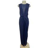 Asos Women’s Blue V Neck Mesh Floor Length Short Sleeve Maxi Dress Sz 10