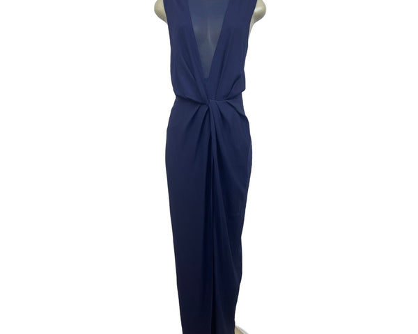 Asos Women’s Blue V Neck Mesh Floor Length Short Sleeve Maxi Dress Sz 10