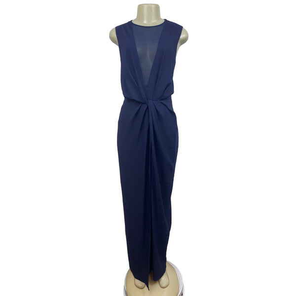 Asos Women’s Blue V Neck Mesh Floor Length Short Sleeve Maxi Dress Sz 10