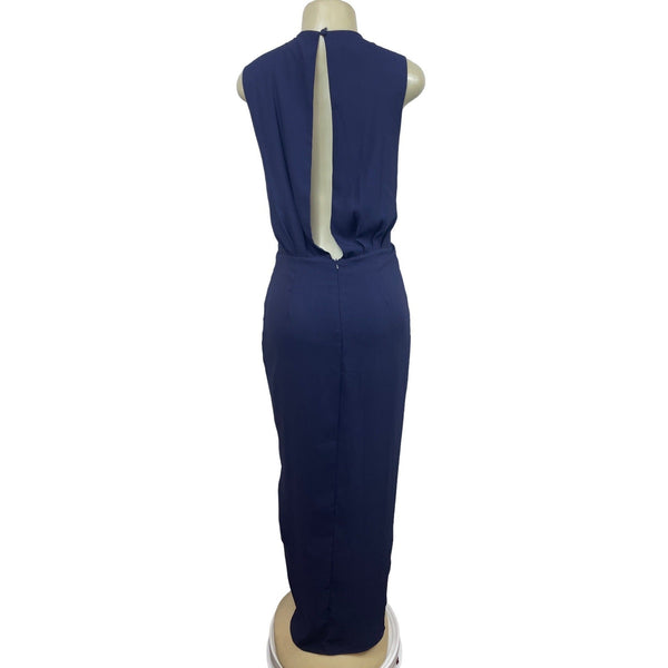 Asos Women’s Blue V Neck Mesh Floor Length Short Sleeve Maxi Dress Sz 10