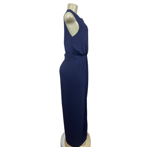 Asos Women’s Blue V Neck Mesh Floor Length Short Sleeve Maxi Dress Sz 10