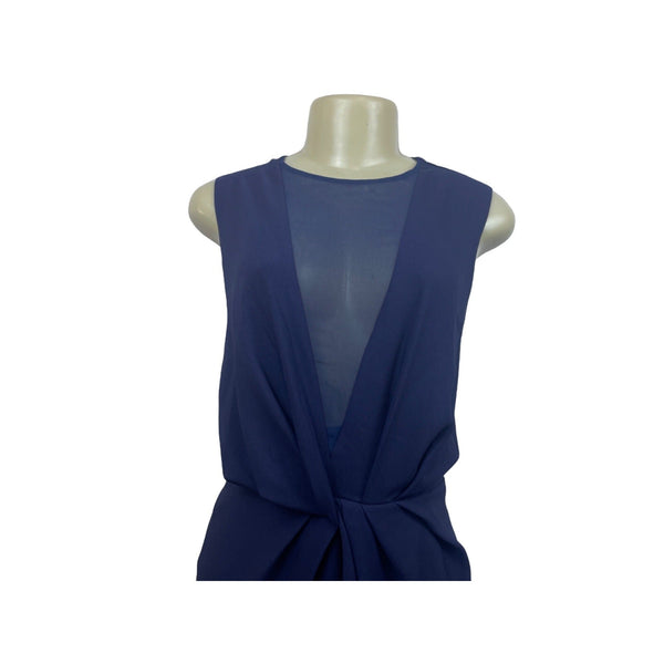 Asos Women’s Blue V Neck Mesh Floor Length Short Sleeve Maxi Dress Sz 10