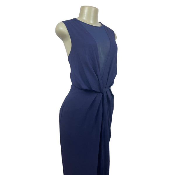 Asos Women’s Blue V Neck Mesh Floor Length Short Sleeve Maxi Dress Sz 10