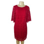 Lauren Ralph Lauren Red Lace Shift Dress Short Sleeve Scalloped Hem Sz 14P