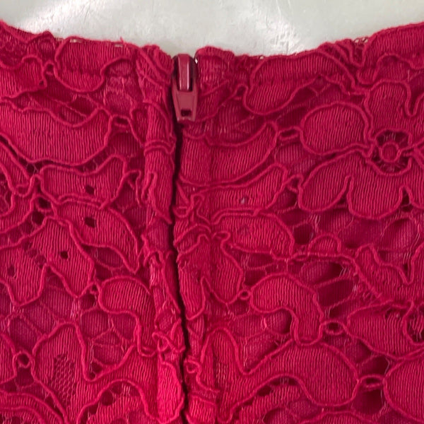 Lauren Ralph Lauren Red Lace Shift Dress Short Sleeve Scalloped Hem Sz 14P