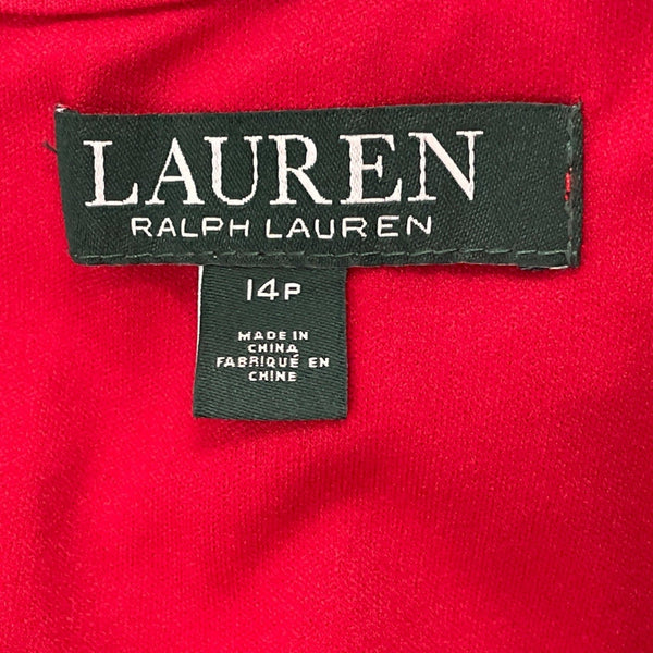 Lauren Ralph Lauren Red Lace Shift Dress Short Sleeve Scalloped Hem Sz 14P