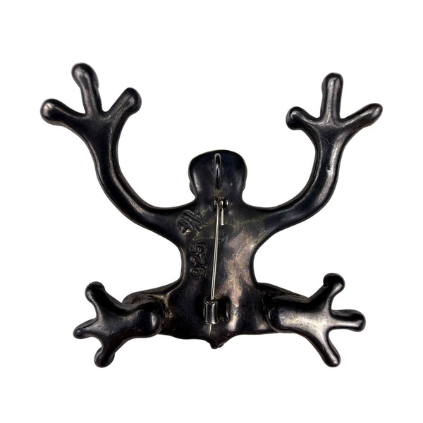 Vintage Sterling Silver Frog Brooch Pin Handmade Tarnished 925 Distinctive Mark