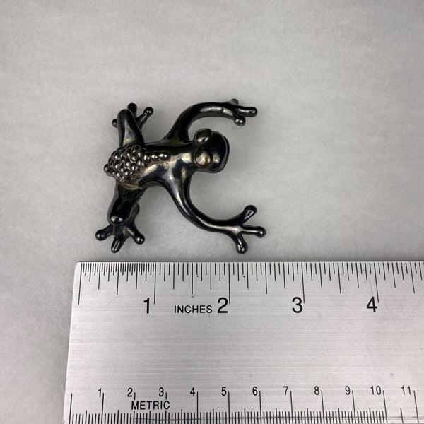 Vintage Sterling Silver Frog Brooch Pin Handmade Tarnished 925 Distinctive Mark