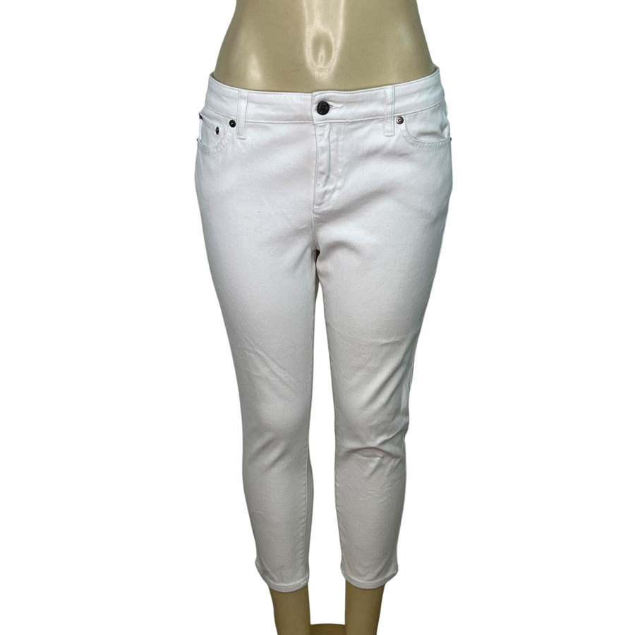 Ralph Lauren Women's White Denim Capri Jeans Mid Rise Cropped Slim Fit Size 10P