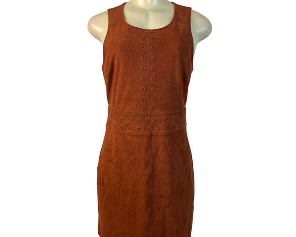 Express Womens Sleeveless Rust Suede-Look Mini Dress With Grommet Detail Size 6