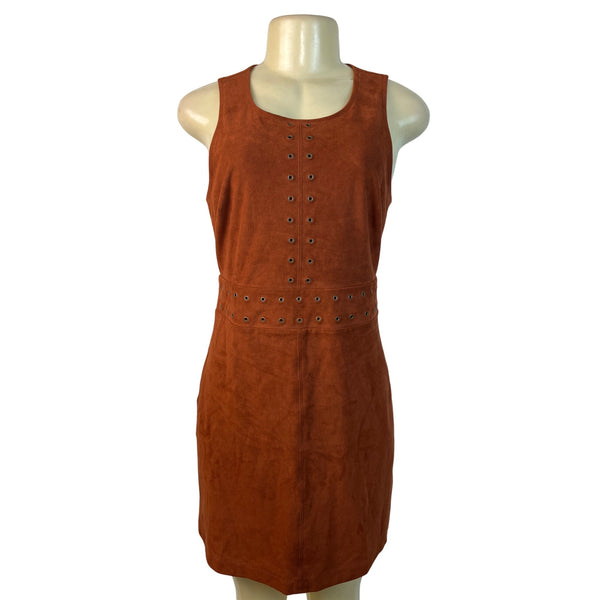 Express Womens Sleeveless Rust Suede-Look Mini Dress With Grommet Detail Size 6