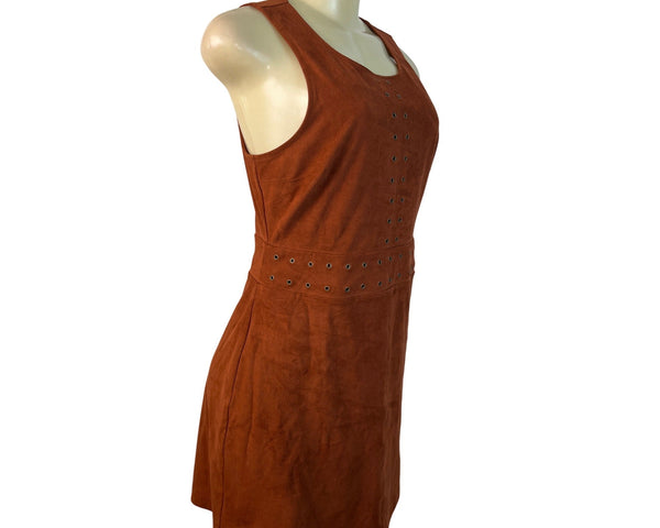Express Womens Sleeveless Rust Suede-Look Mini Dress With Grommet Detail Size 6