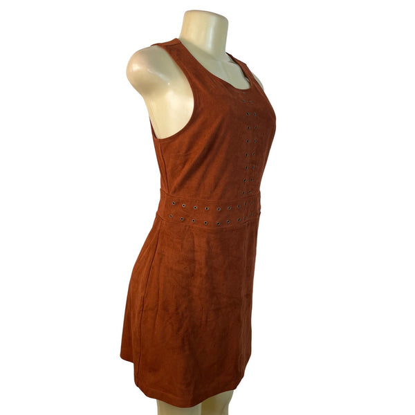 Express Womens Sleeveless Rust Suede-Look Mini Dress With Grommet Detail Size 6