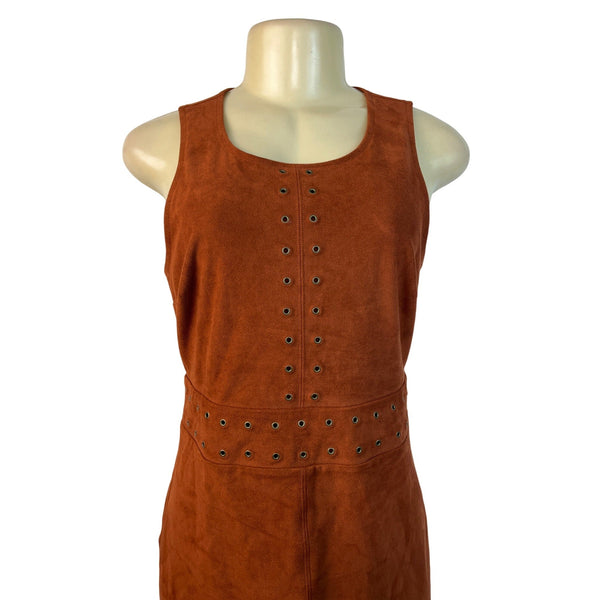 Express Womens Sleeveless Rust Suede-Look Mini Dress With Grommet Detail Size 6