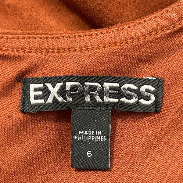 Express Womens Sleeveless Rust Suede-Look Mini Dress With Grommet Detail Size 6
