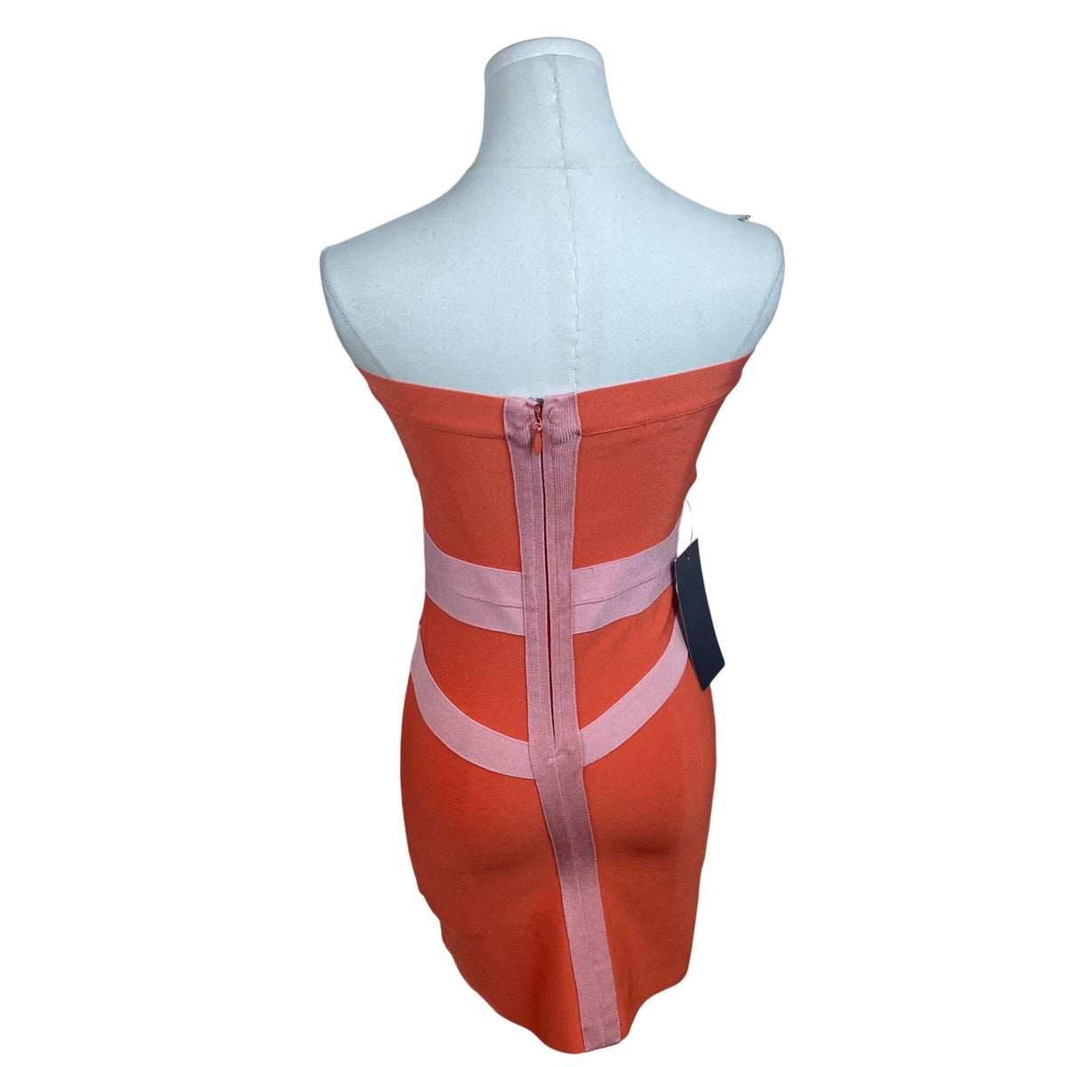 Bebe Womens Strapless Orange & Pink Bandage Dress Sz M - New
