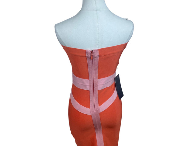 Bebe Womens Strapless Orange & Pink Bandage Dress Sz M - New