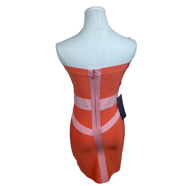 Bebe Womens Strapless Orange & Pink Bandage Dress Sz M - New