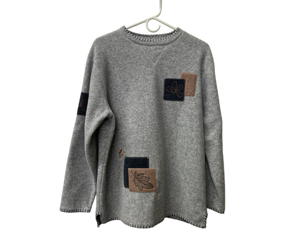 LT Sport Womens Gray Embroidered Patch Pullover Sweatshirt Size Small