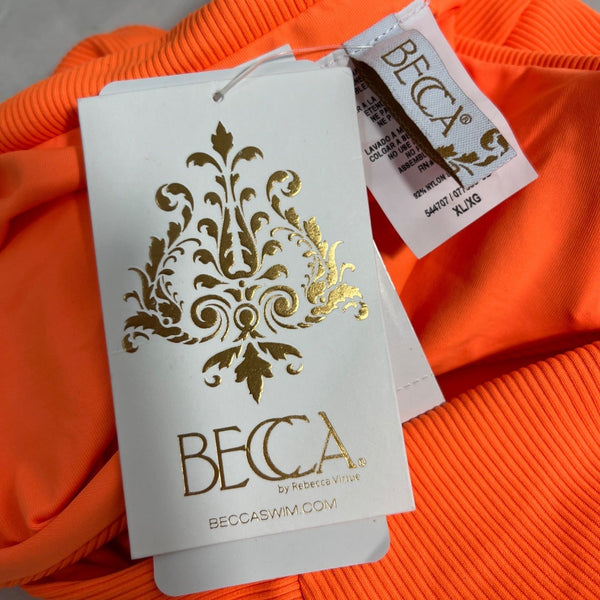 Becca By Rebecca Virtue Womens Orange Ribbed High-Waist Bikini Bottom Sz XL- NEW