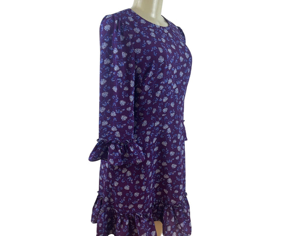 Eliza J Purple Floral Ruffle Hem Long Sleeve Dress With Back Zip Closure Size 6