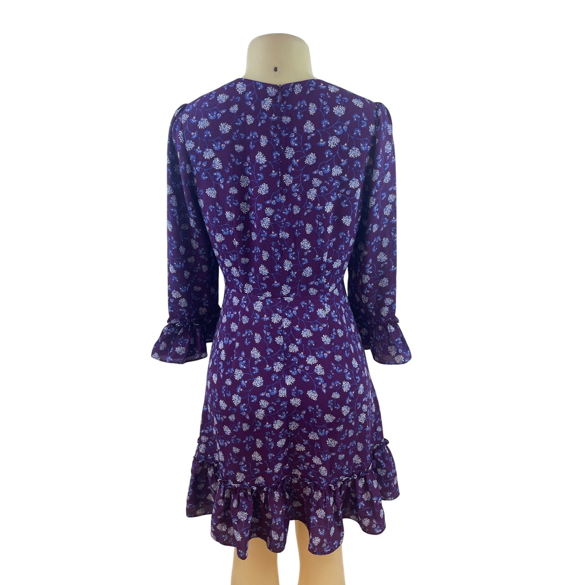 Eliza J Purple Floral Ruffle Hem Long Sleeve Dress With Back Zip Closure Size 6