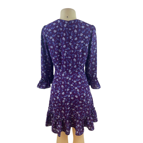 Eliza J Purple Floral Ruffle Hem Long Sleeve Dress With Back Zip Closure Size 6