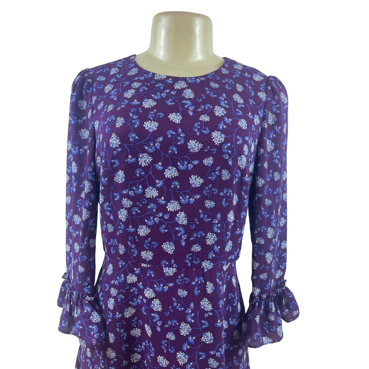 Eliza J Purple Floral Ruffle Hem Long Sleeve Dress With Back Zip Closure Size 6