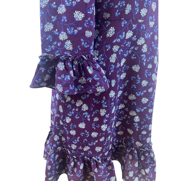 Eliza J Purple Floral Ruffle Hem Long Sleeve Dress With Back Zip Closure Size 6