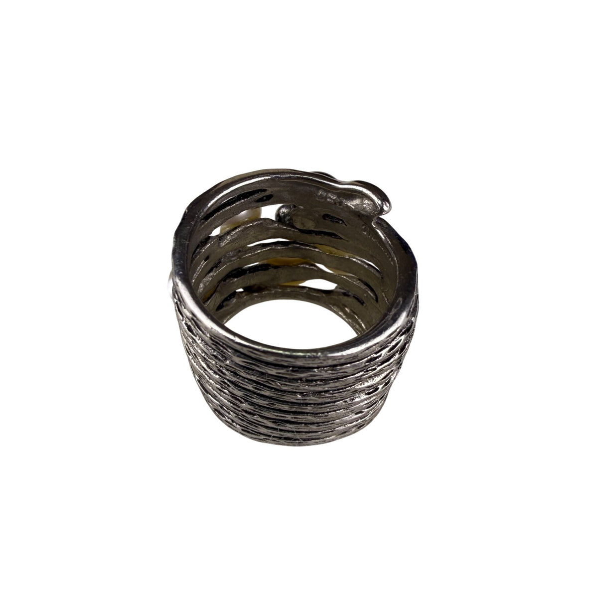 Handcrafted Thailand Silver Tone Multicolor Freshwater Pearl Wide Band Ring Size 7