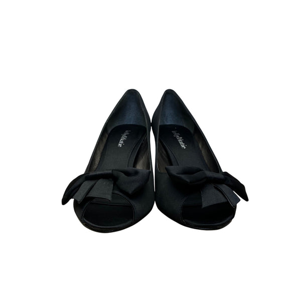 Kelly & Katie Women’s Black Fabric With Bow Accent Peep-Toe Pumps Size 8M