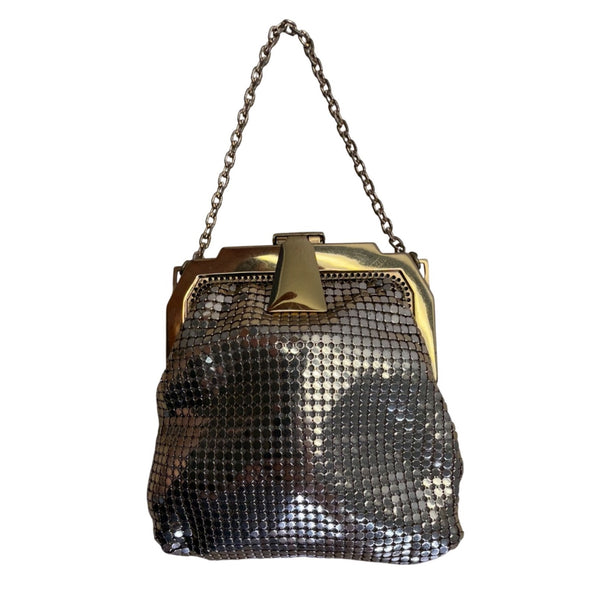 Vintage Whiting & Davis Gold Mesh With Chain Strap Kiss Lock Closure Evening Bag