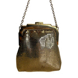 Vintage Whiting & Davis Gold Mesh With Chain Strap Kiss Lock Closure Evening Bag