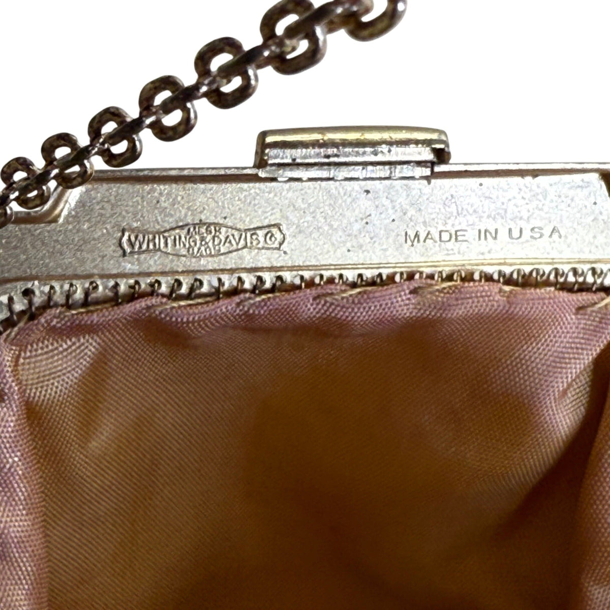 Vintage Whiting & Davis Gold Mesh With Chain Strap Kiss Lock Closure Evening Bag