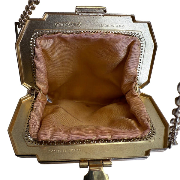 Vintage Whiting & Davis Gold Mesh With Chain Strap Kiss Lock Closure Evening Bag