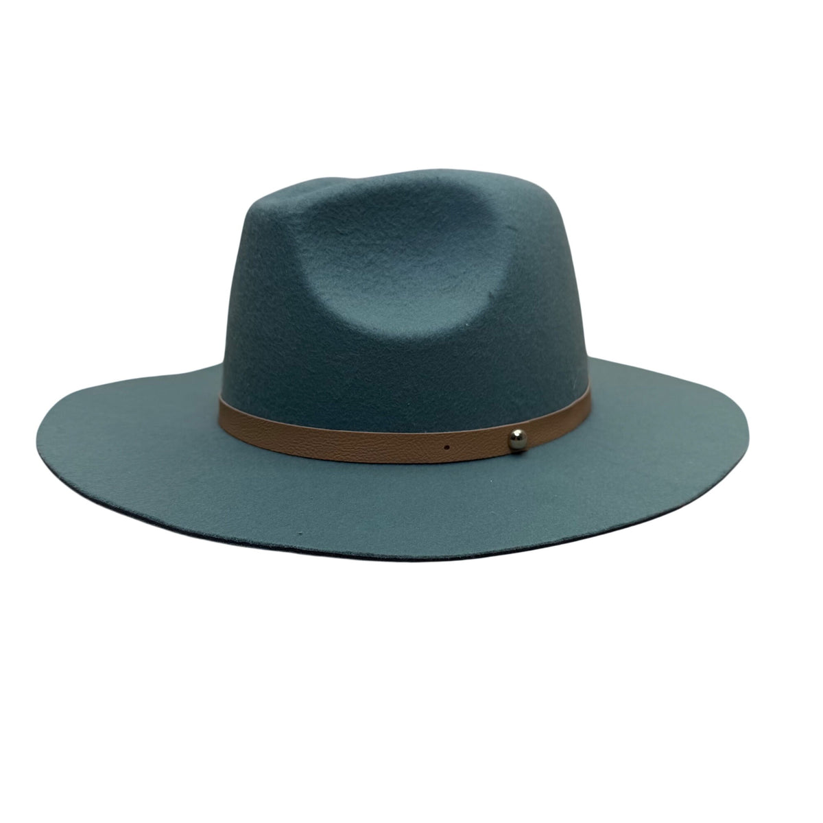 Wool Felt Fedora Hat Unisex Teal Colorway Wide Brim With Tan Band Adjustable Fit