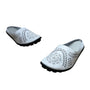 Women’s White Faux Leather Cut Out Floral Design Black Soles Slip-On Shoes Sz 37